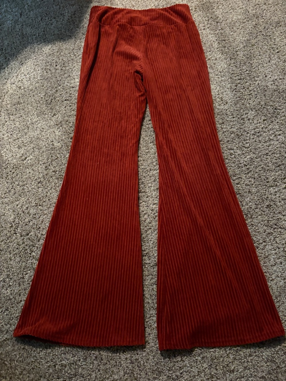 No Boundaries Ribbed Velvet Flare Pants - Rust Red